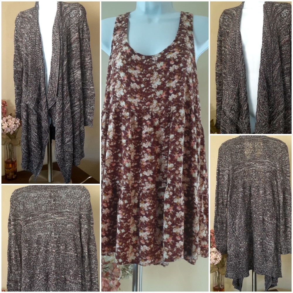 American Eagle Striped Open Cardigan + Floral Tunic